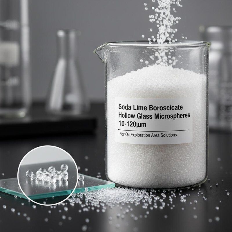 Soda Lime Borosilicate Microspheres kaca berongga 10-120μm untuk solusi area eksplorasi minyak