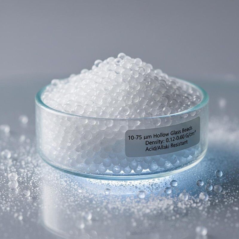 10-75 µm Diameter Hollow Glass Beads dengan Kepadatan 0,12-0,60 G/cm³ dan Ketahanan Asam dan Alkali yang Baik